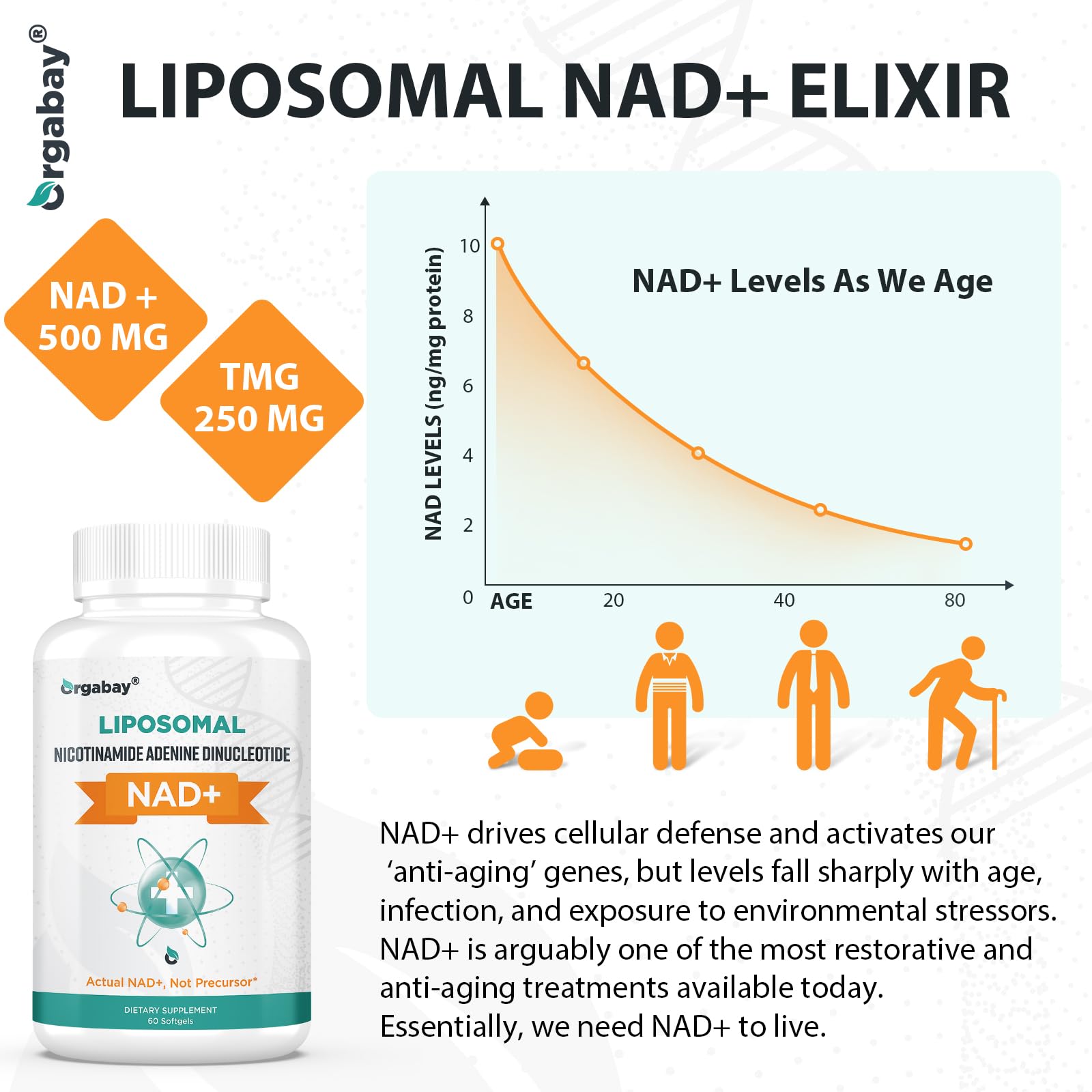 Orgabay Liposomal NAD+ Supplement 500mg ingredients list