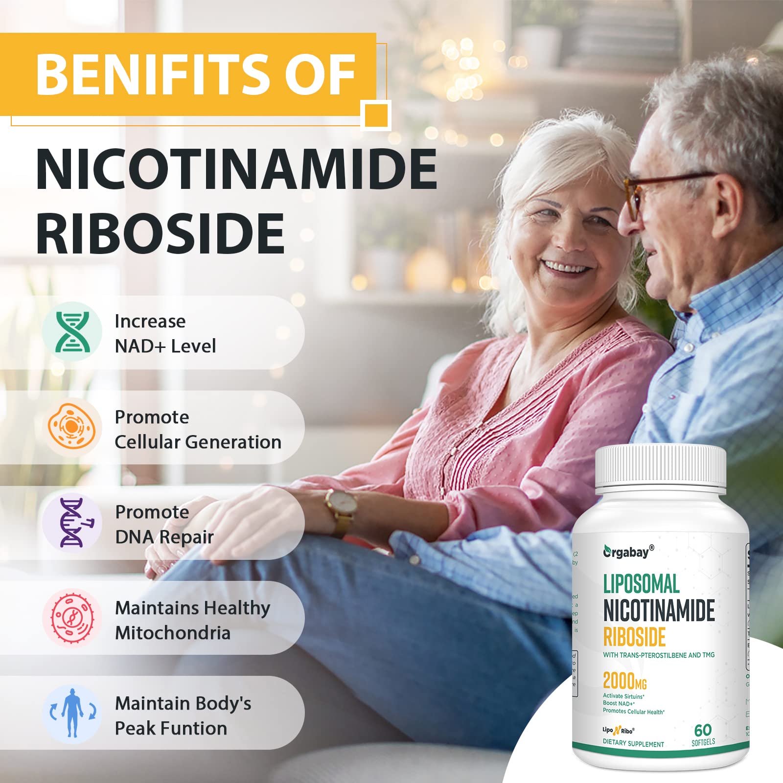 Orgabay Nicotinamide Riboside 1500mg softgel on a table
