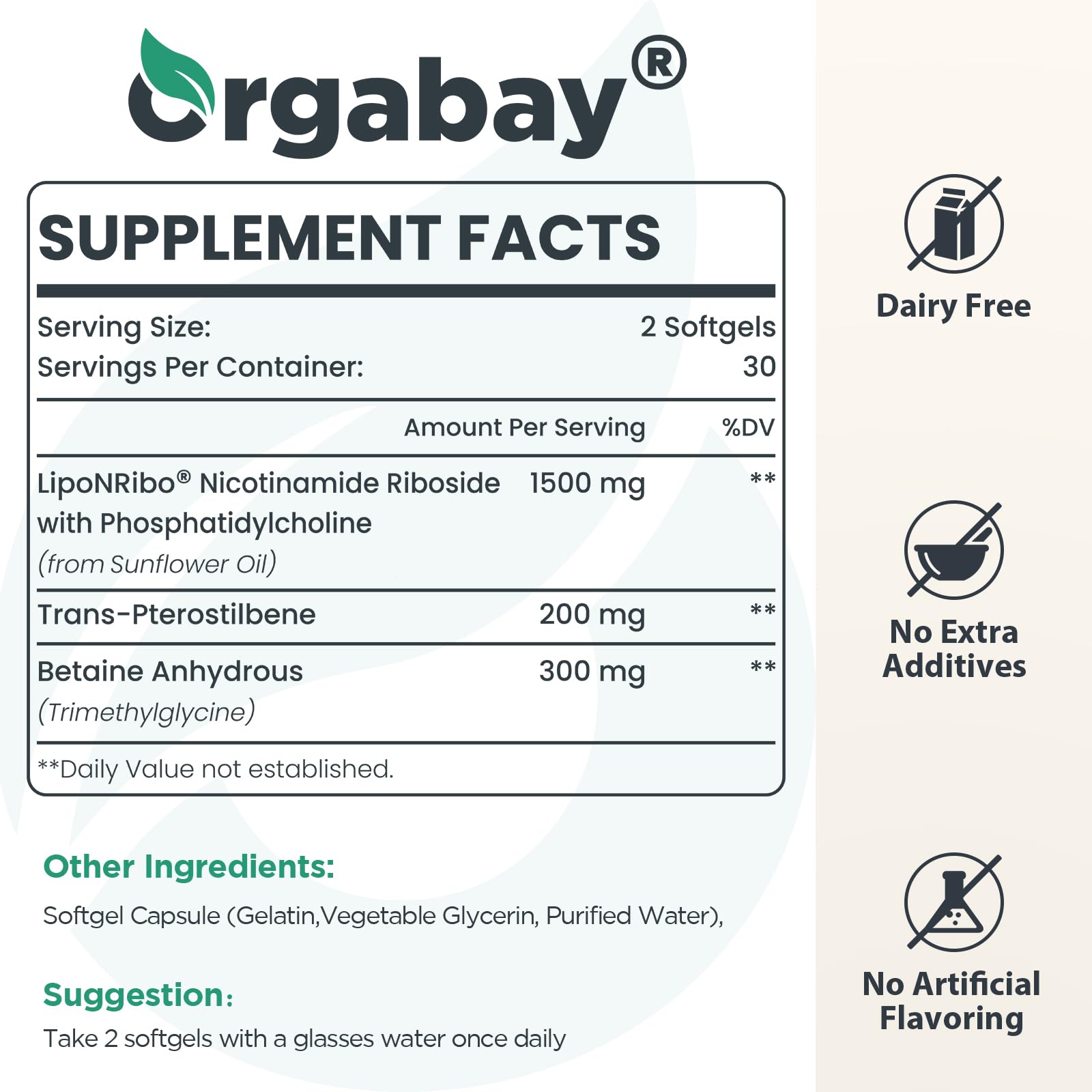 Orgabay Nicotinamide Riboside 1500mg softgels close-up