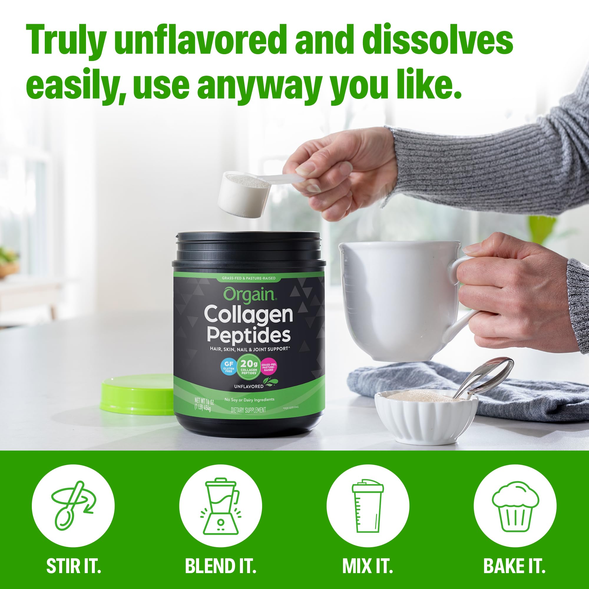 Orgain Collagen Peptides 454g side view