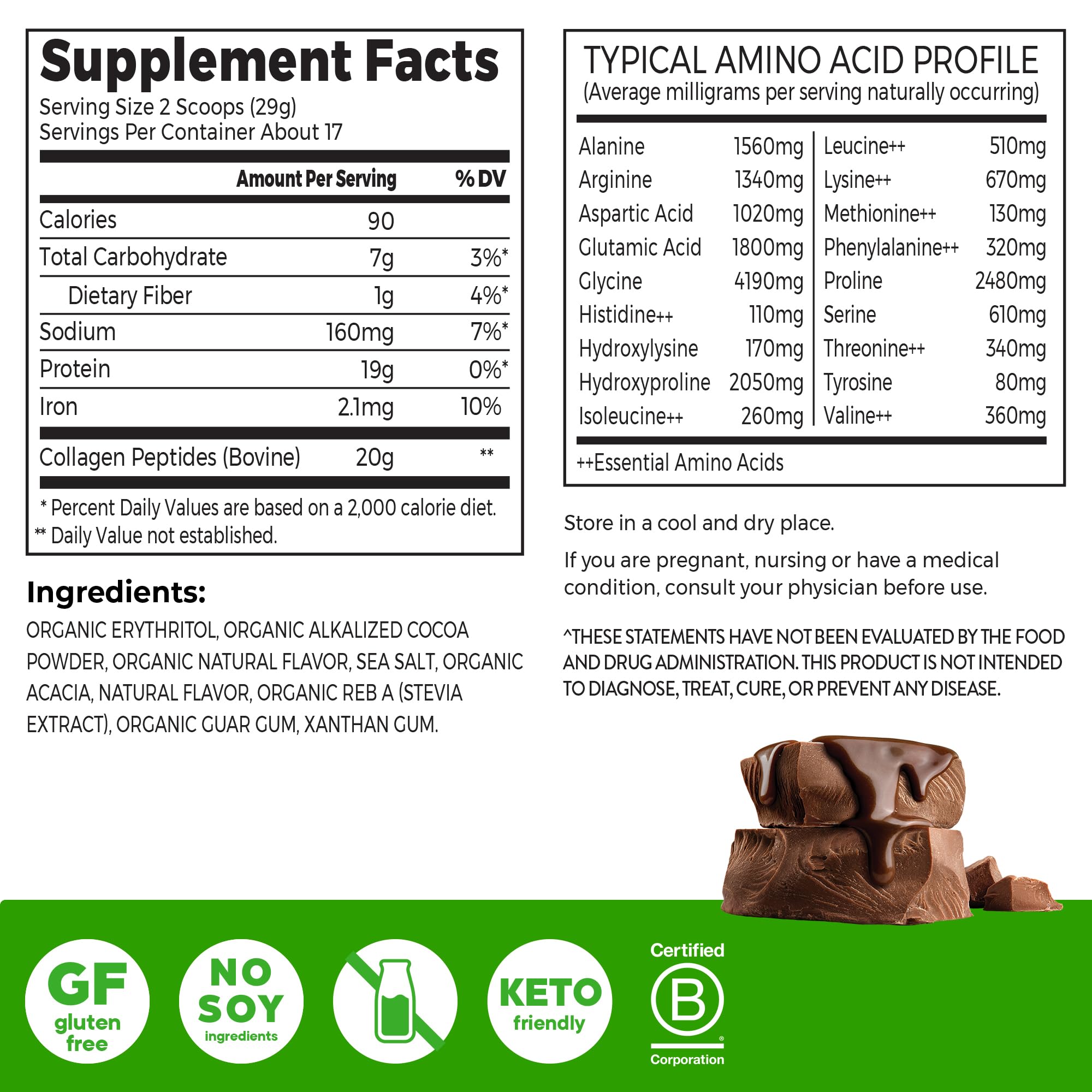 Orgain Collagen Peptides Powder 454g back view showing ingredients