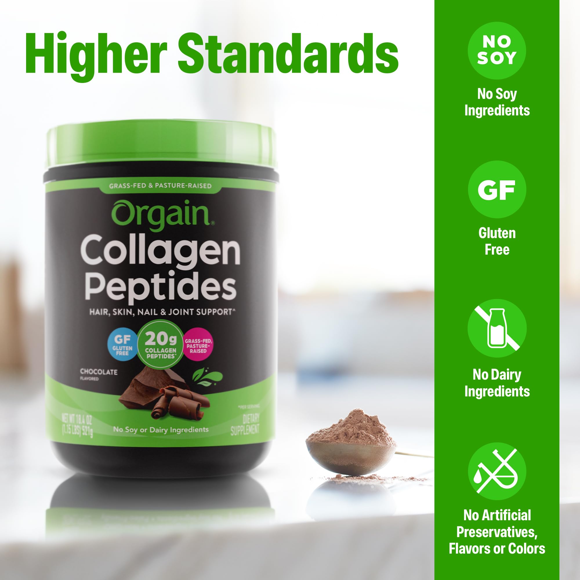 Orgain Collagen Peptides Powder 454g in a bowl of oatmeal