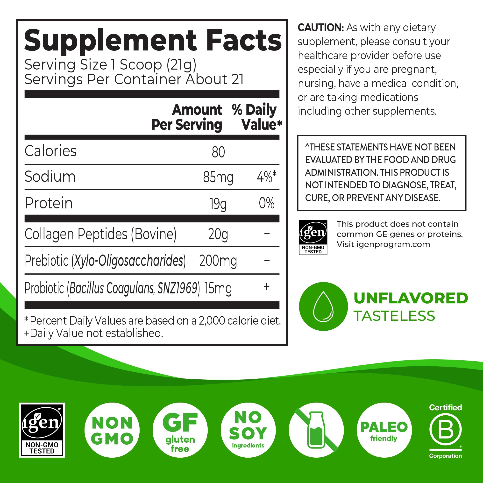 Orgain Collagen Peptides Powder with Pre & Probiotics 454g back view