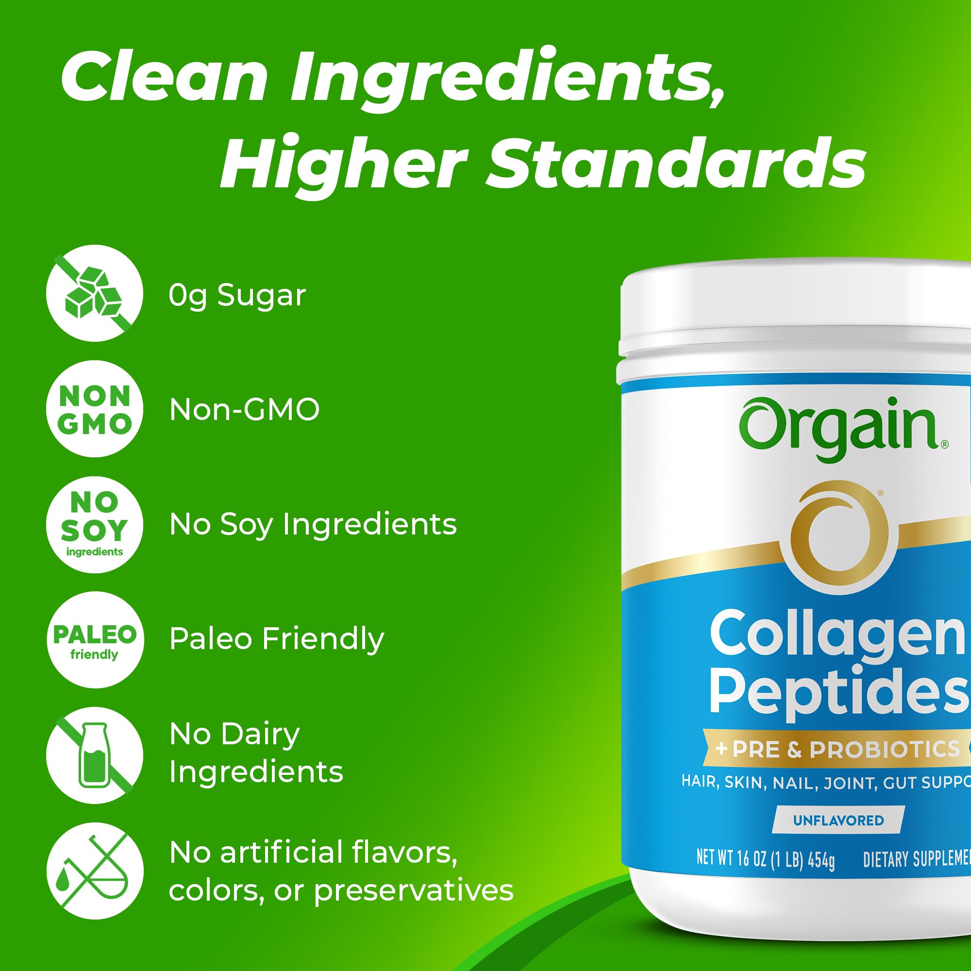 Orgain Collagen Peptides Powder with Pre & Probiotics 454g lifestyle scene