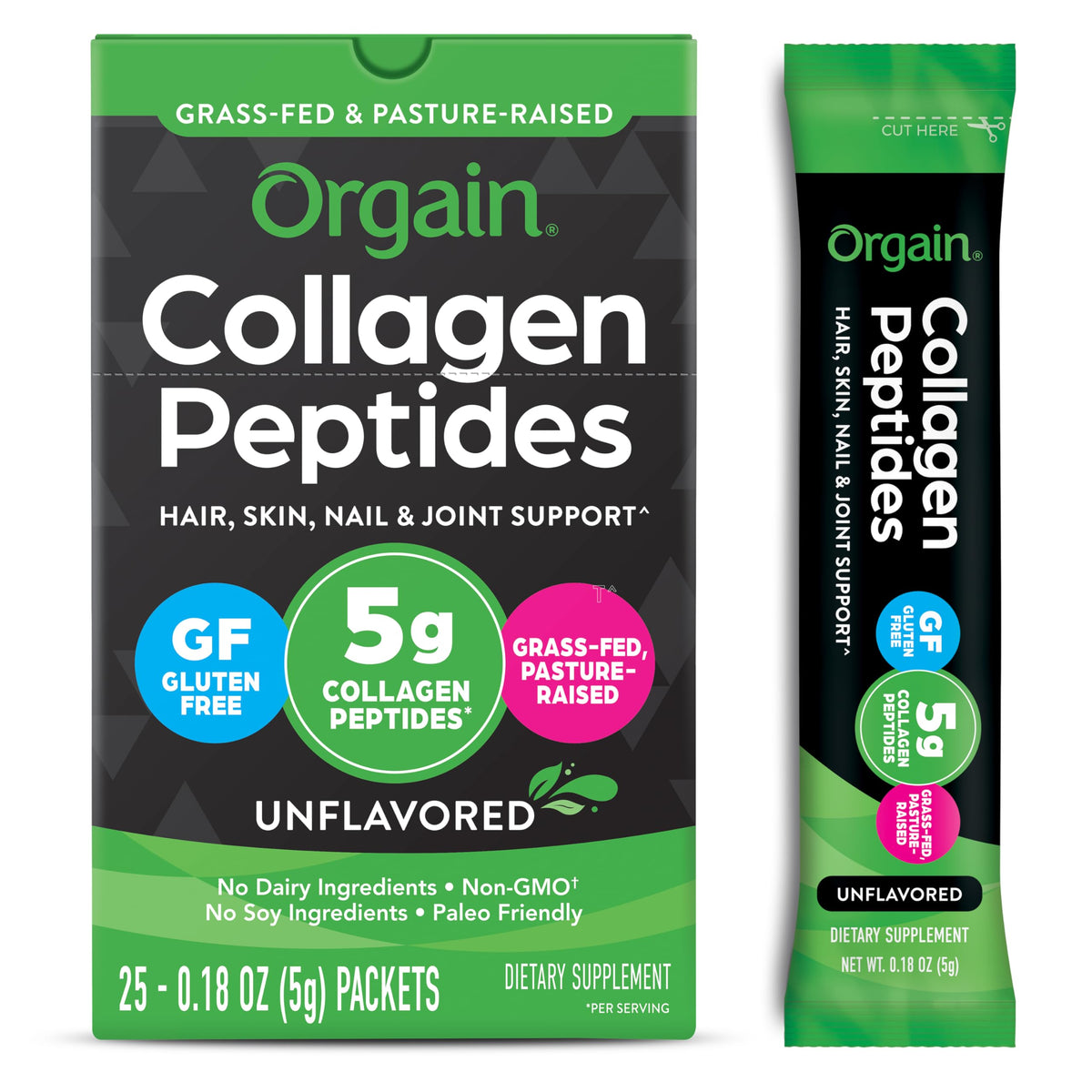 Orgain Collagen Peptides Unflavoured Powder packaging front view