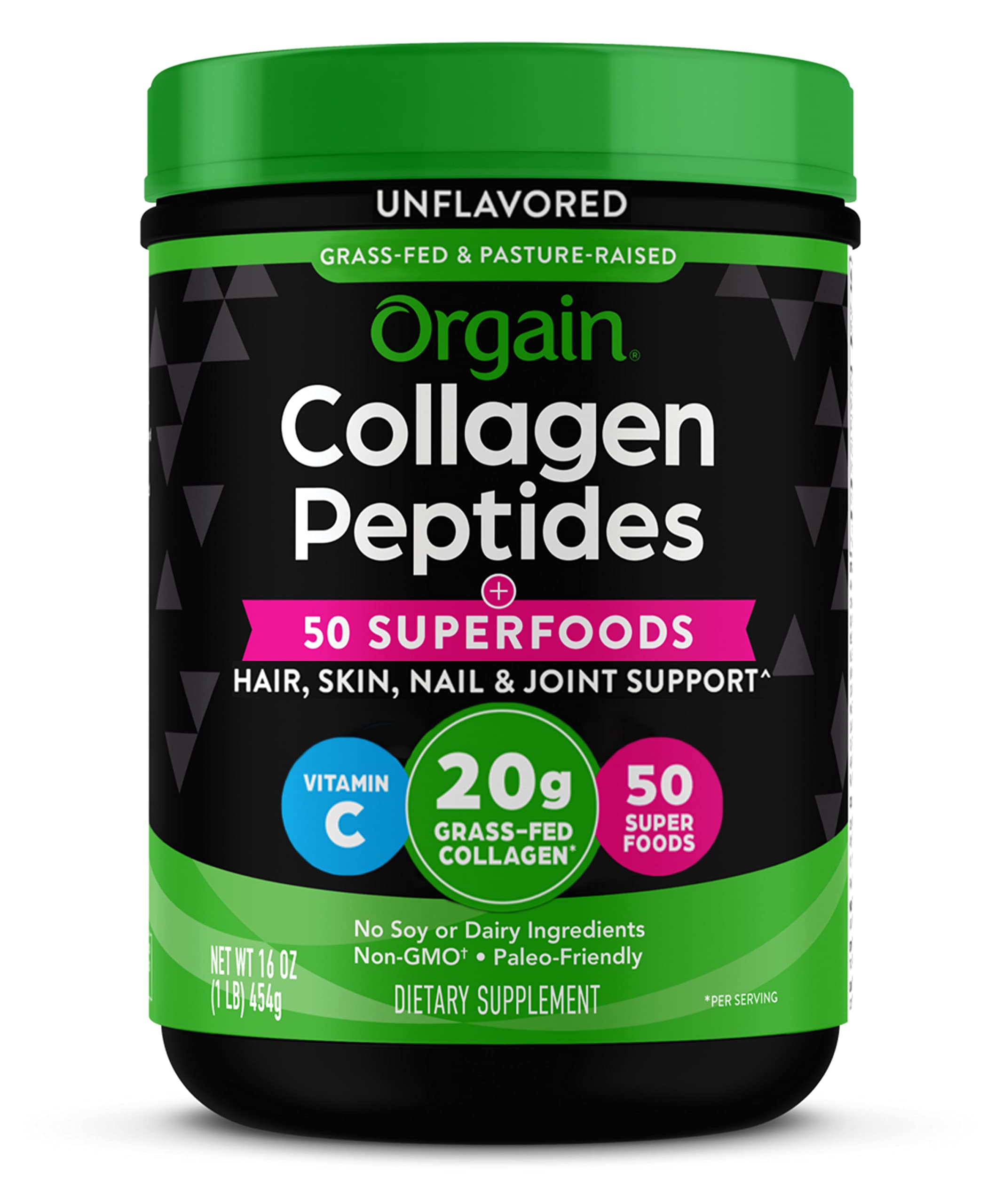 Orgain Collagen + Superfoods 454g unflavoured powder front view