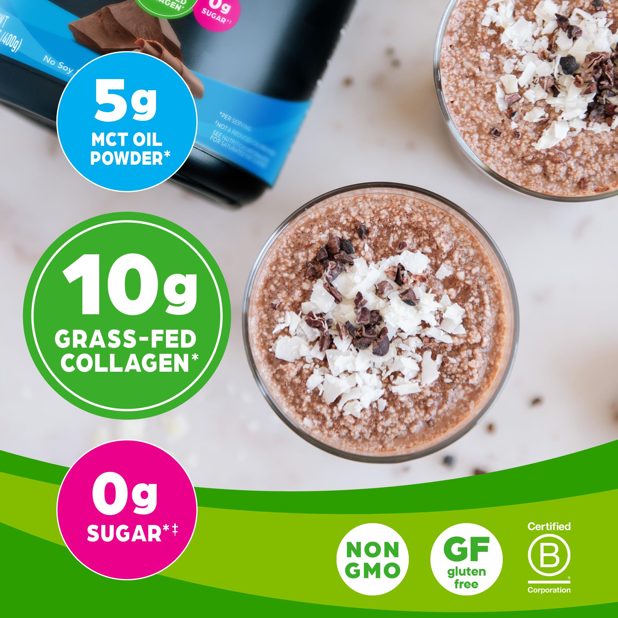 Orgain Keto Collagen Protein Powder Chocolate scoop next to container