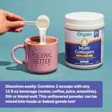 Orgain Multi Collagen Peptides Powder 425g in a glass of water