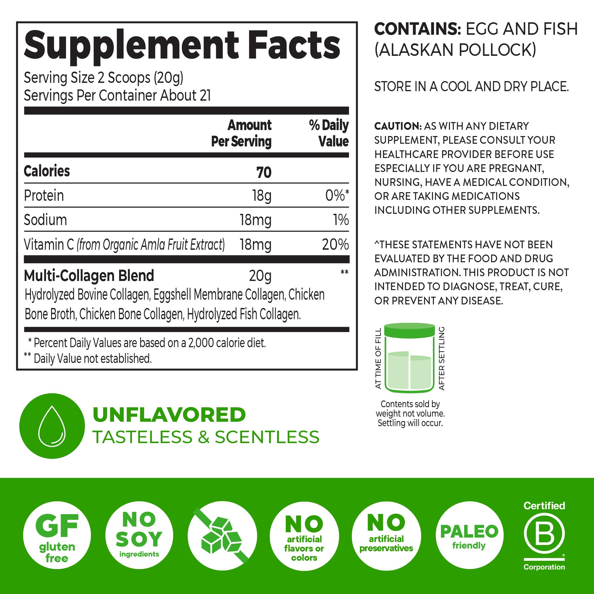 Orgain Multi Collagen Peptides Powder 425g packaging side view
