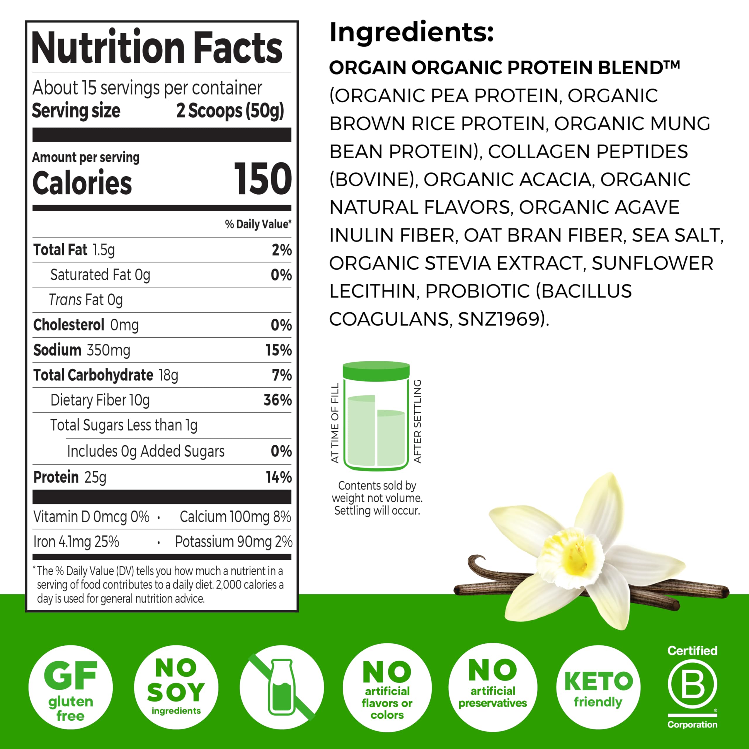 Orgain Plant Protein Plus Collagen 726g packaging