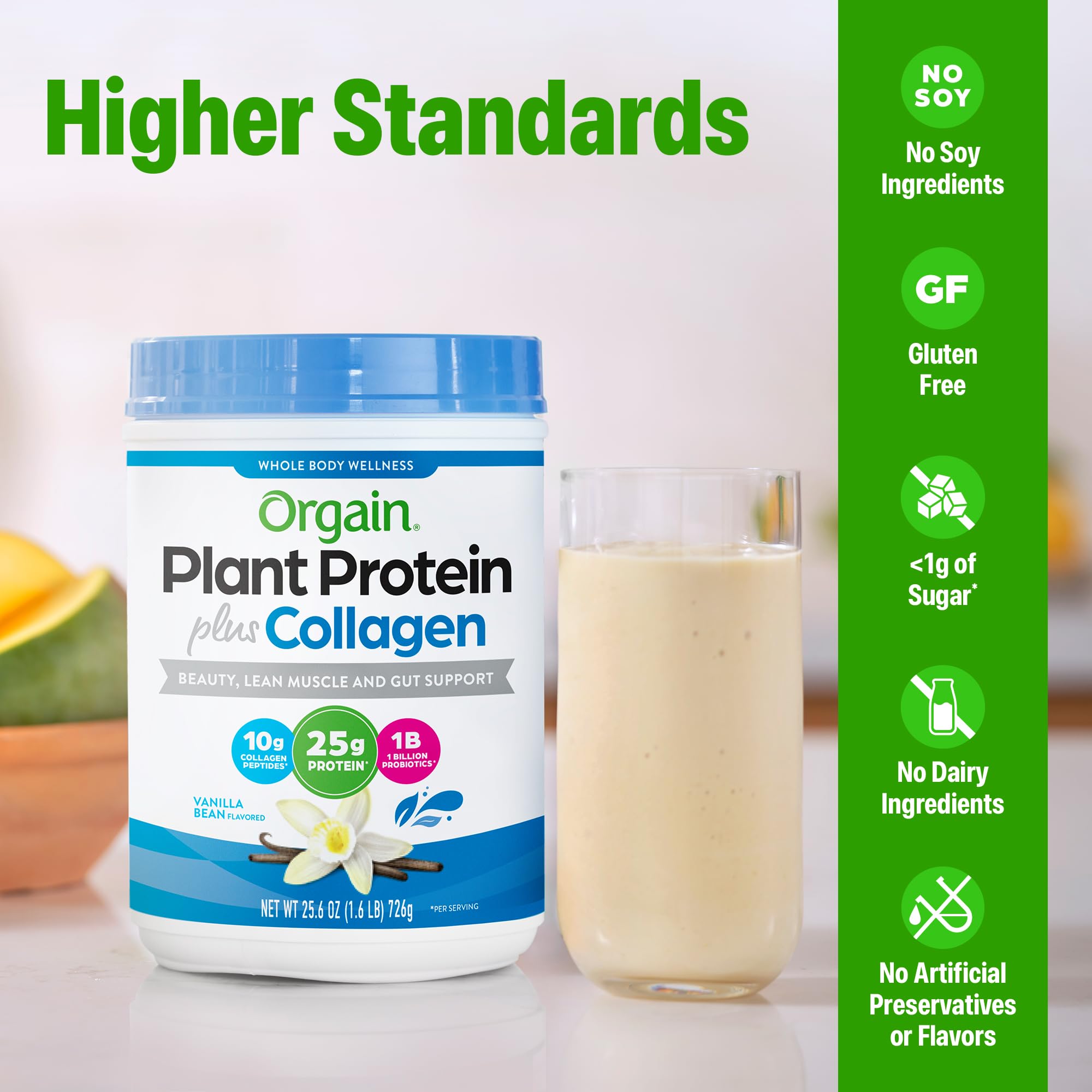 Orgain Plant Protein Plus Collagen 726g scoop with powder