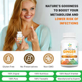 Organic Aura International Ginger Root Capsules on a wooden surface