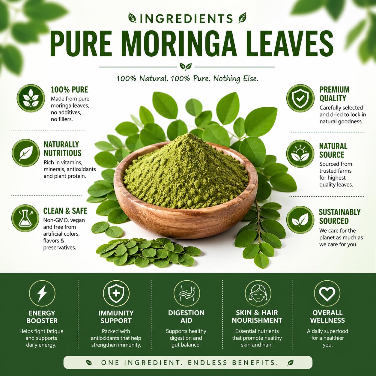 Organic Aura International Moringa Capsules 100g back packaging