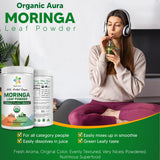 Organic Aura Moringa Powder with fresh moringa leaves