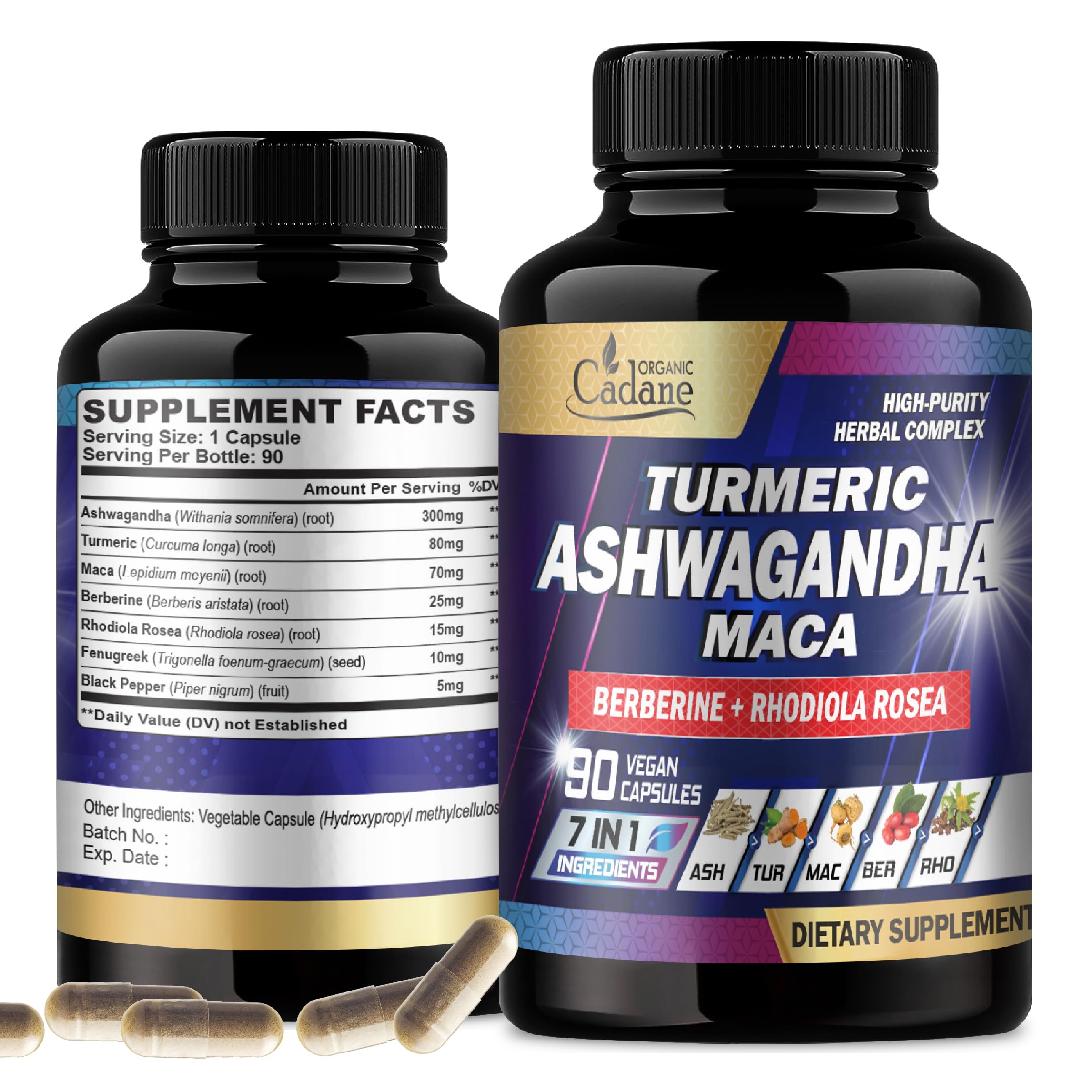 Organic Cadane Ashwagandha Complex 90 capsules front view