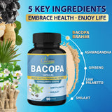 Organic Cadane Bacopa Supplement Capsules on a wooden table