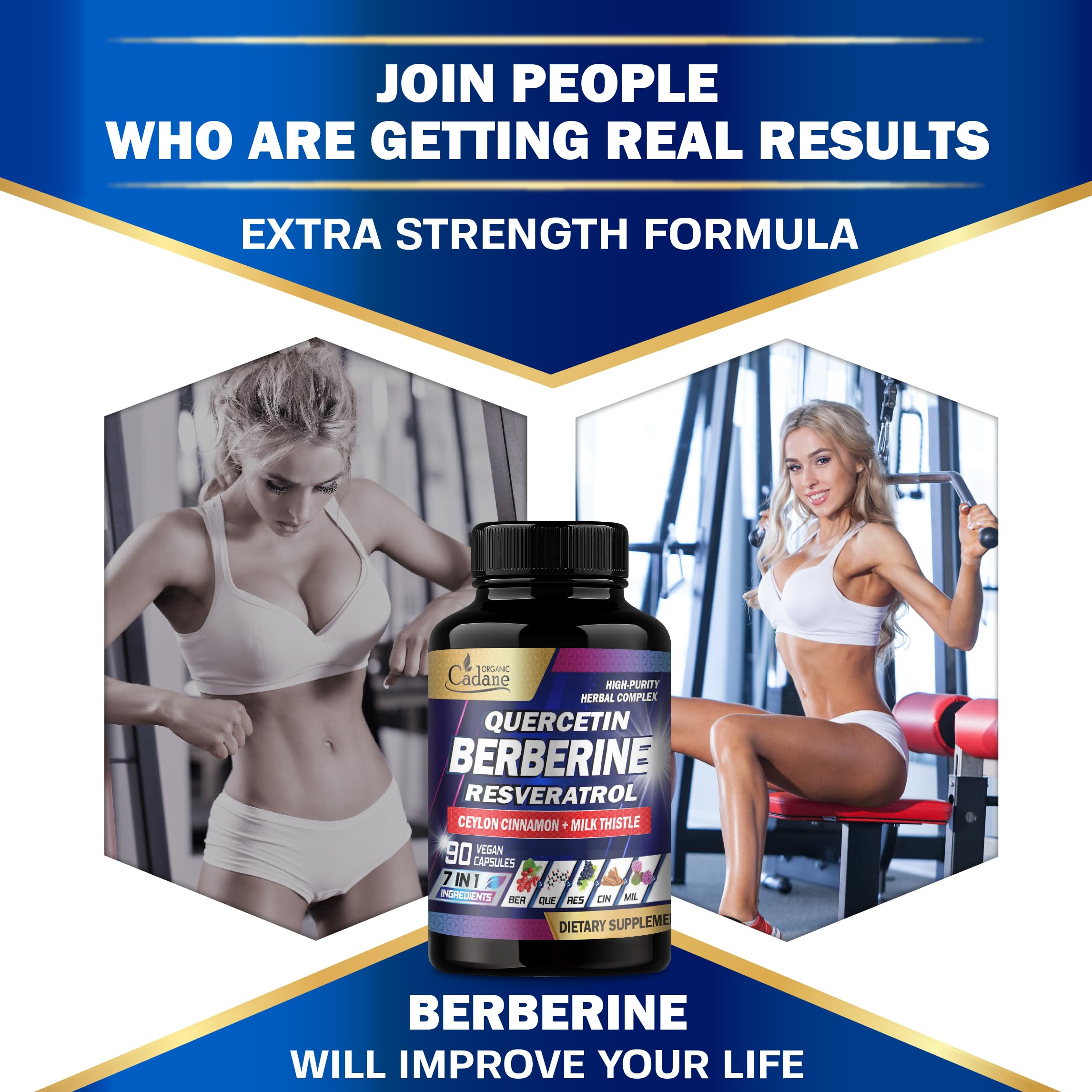 Organic Cadane Berberine Capsules back view with dosage information