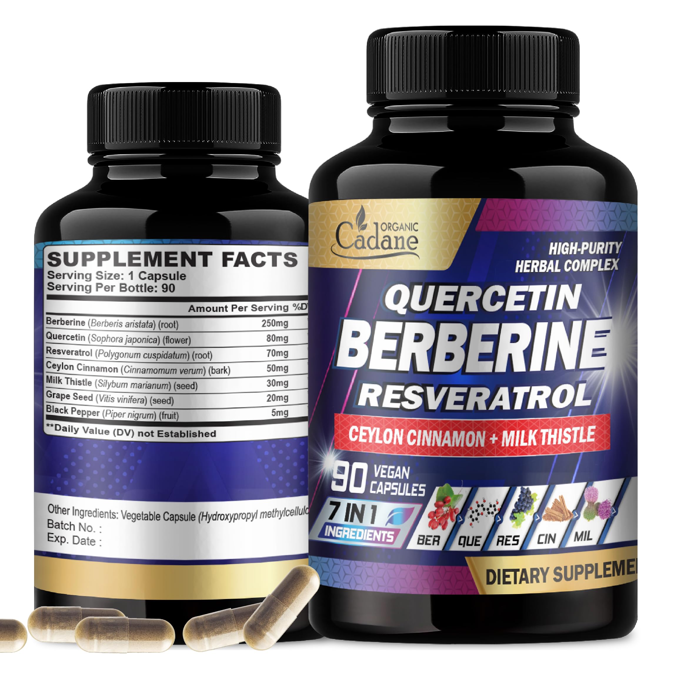 Organic Cadane Berberine Capsules front view with packaging