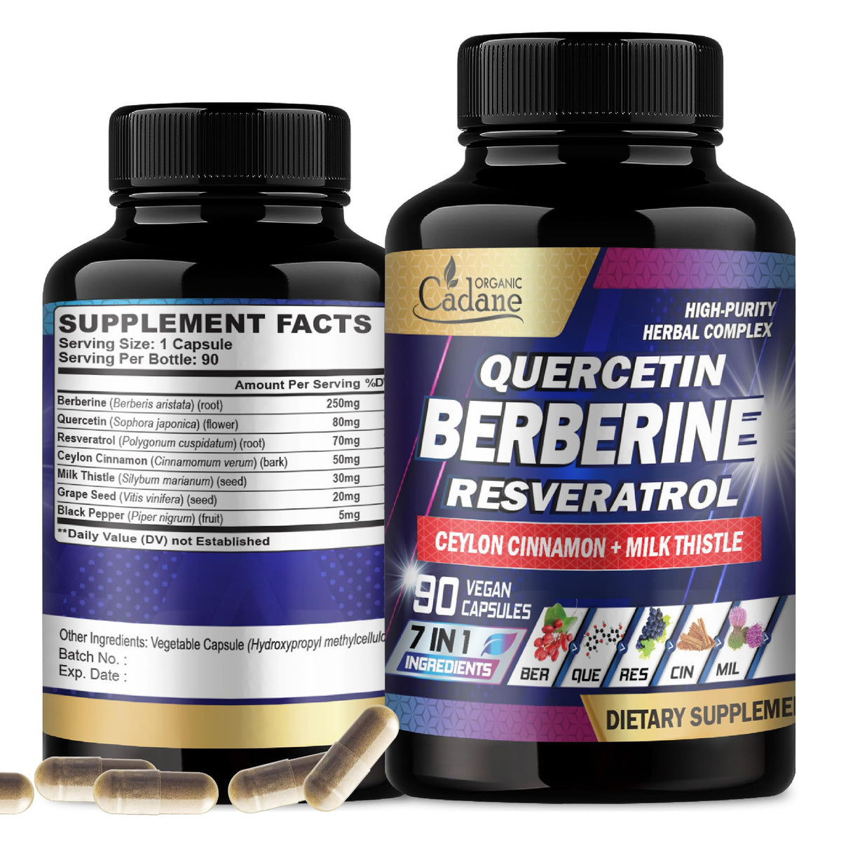 Organic Cadane Berberine Capsules front view with packaging