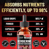 Organic Cadane Berberine Liquid Drops displayed with herbal ingredients