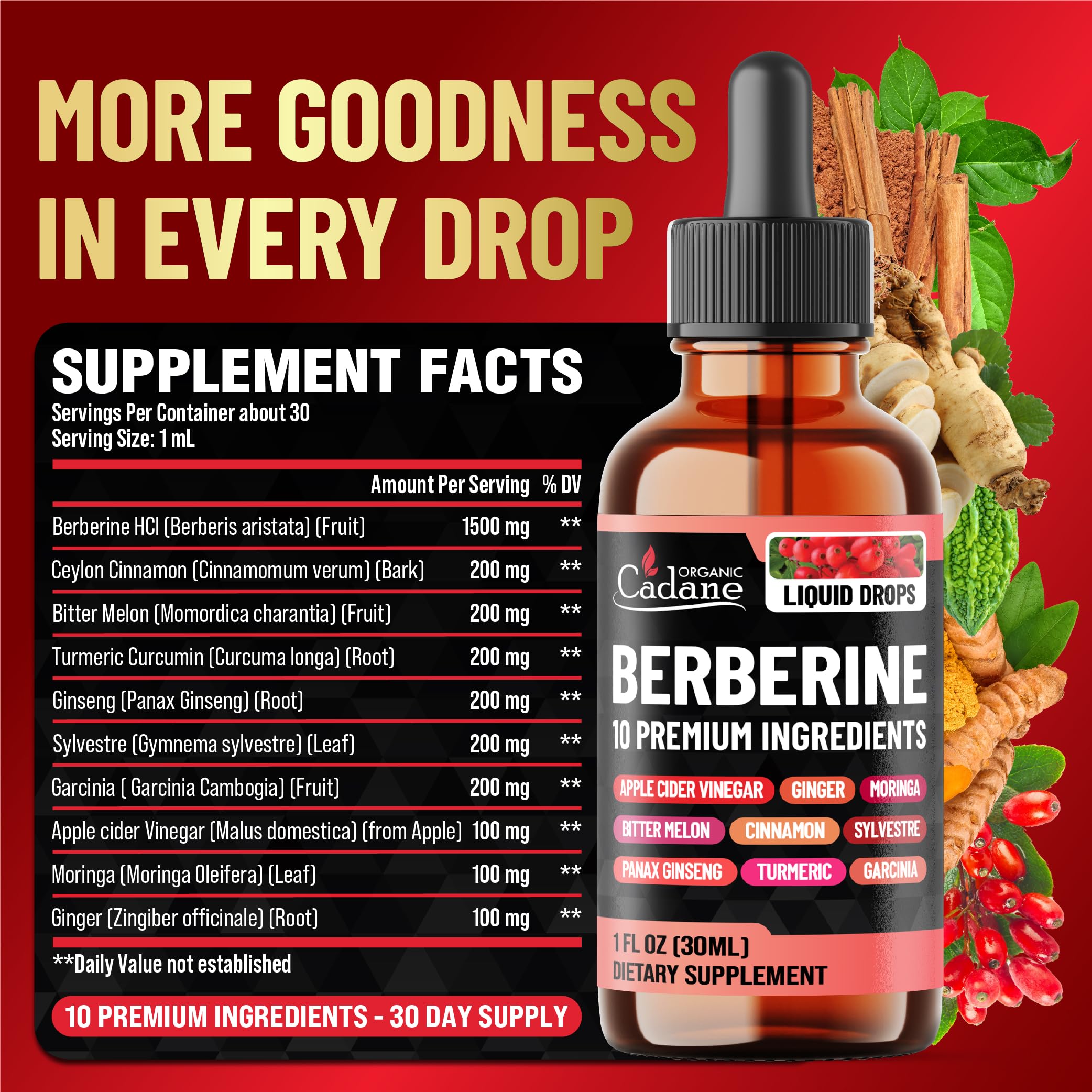 Organic Cadane Berberine Liquid Drops ingredients list