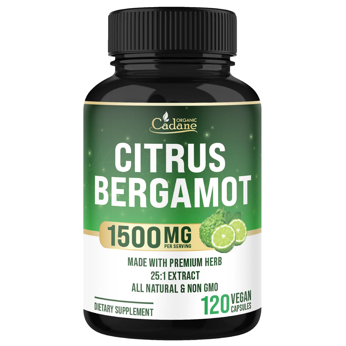 Organic Cadane Citrus Bergamot supplement bottle front view