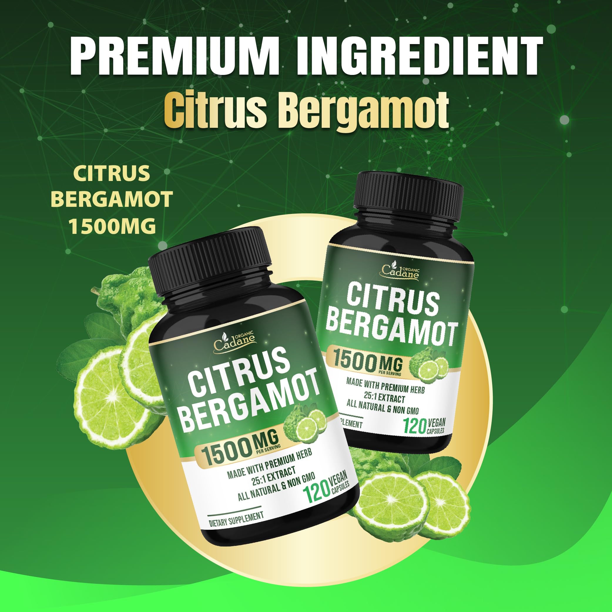 Organic Cadane Citrus Bergamot supplement bottle side view