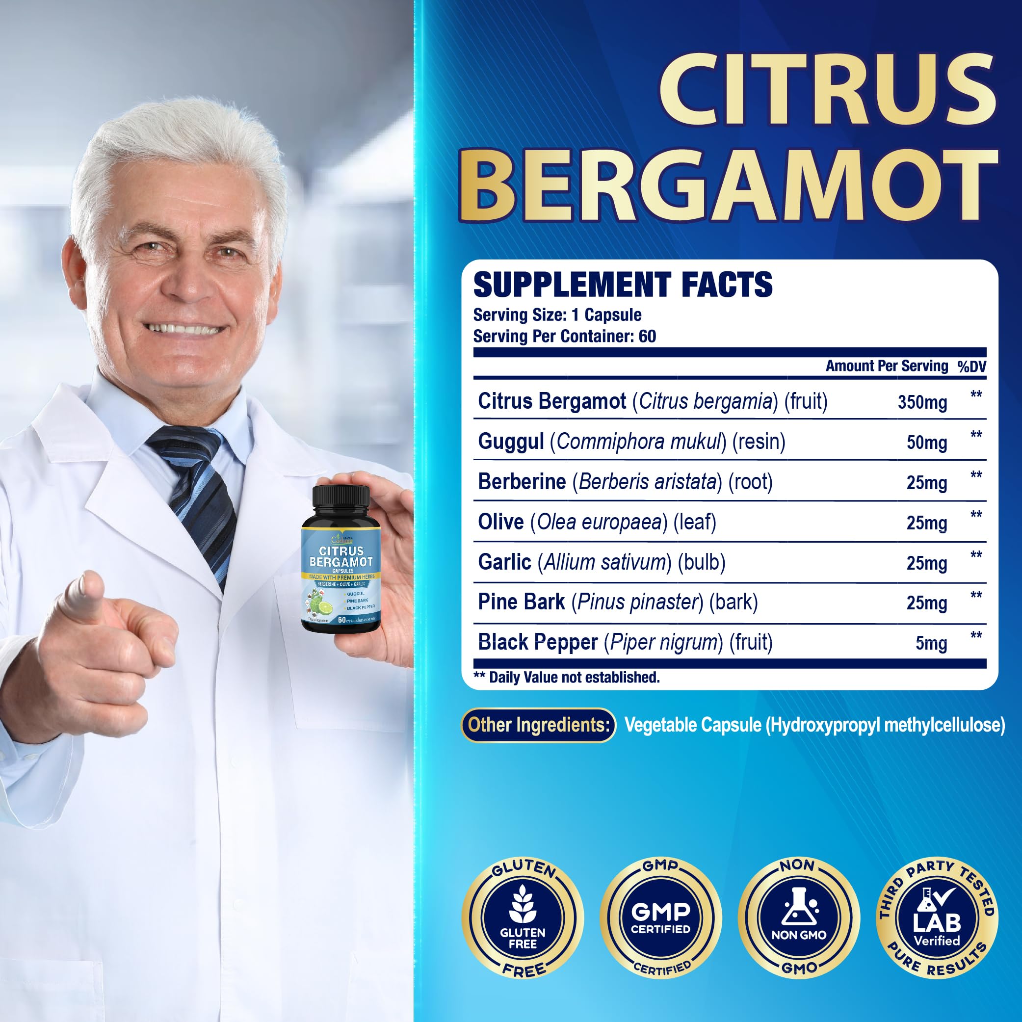 Organic Cadane Citrus Bergamot Supplement bottle side view