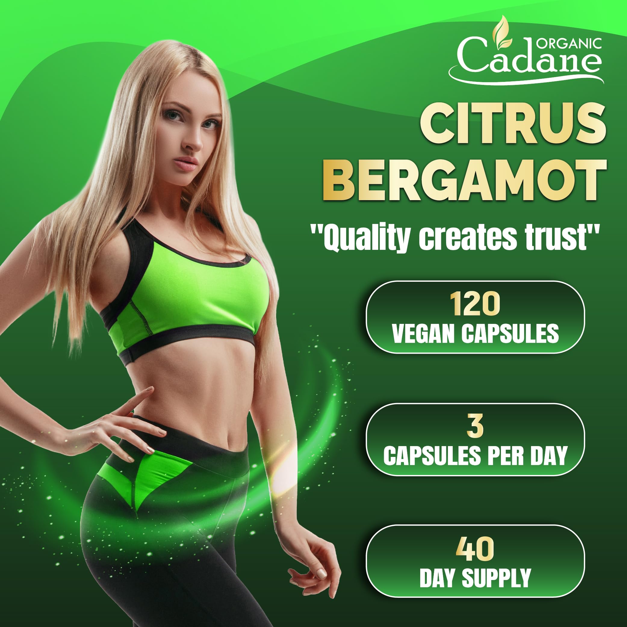 Organic Cadane Citrus Bergamot supplement bottle with capsules