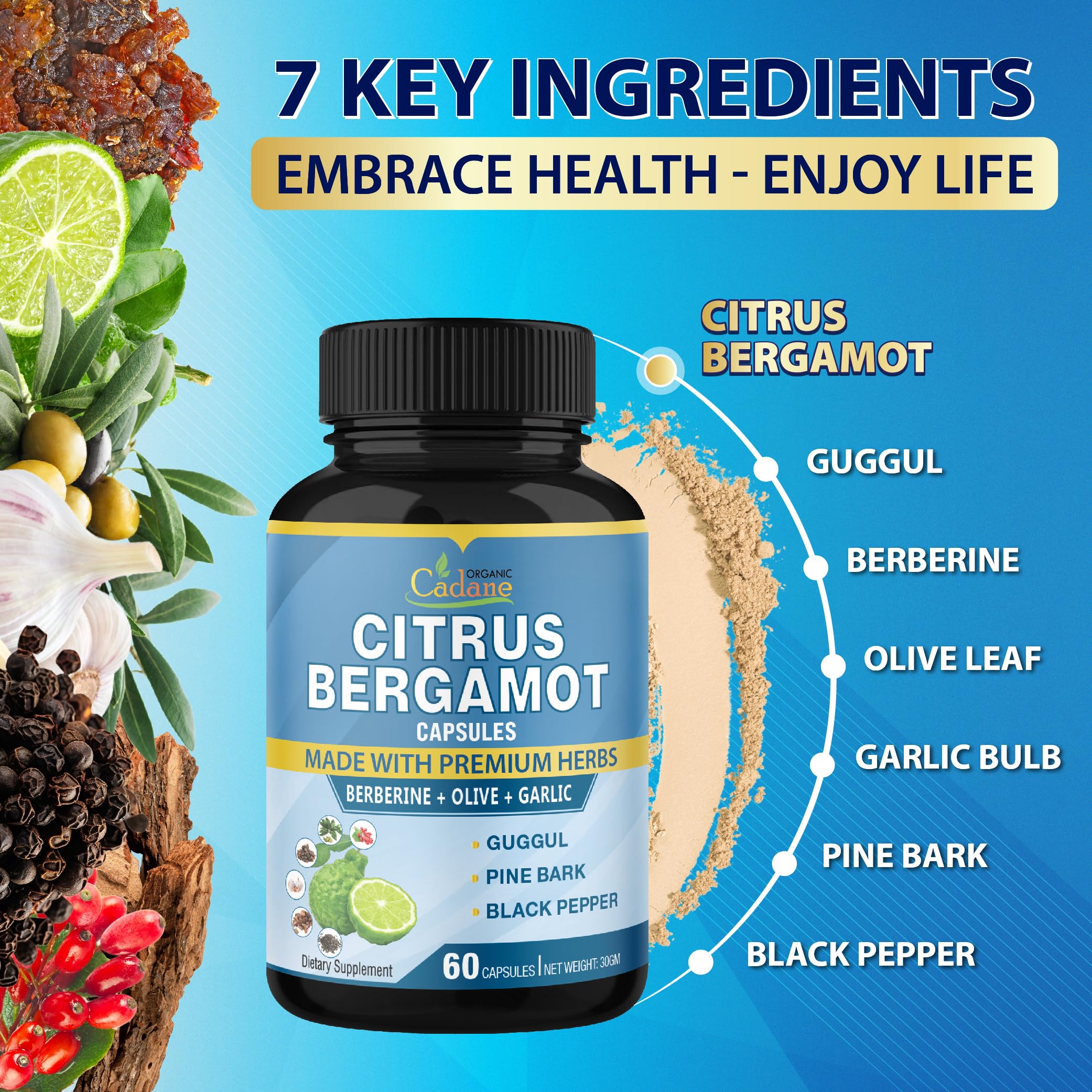 Organic Cadane Citrus Bergamot Supplement packaging details