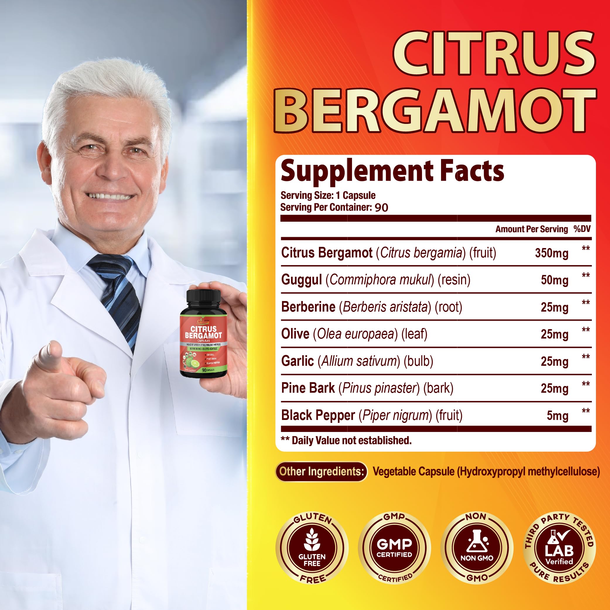 Organic Cadane Citrus Bergamot Supplement side view
