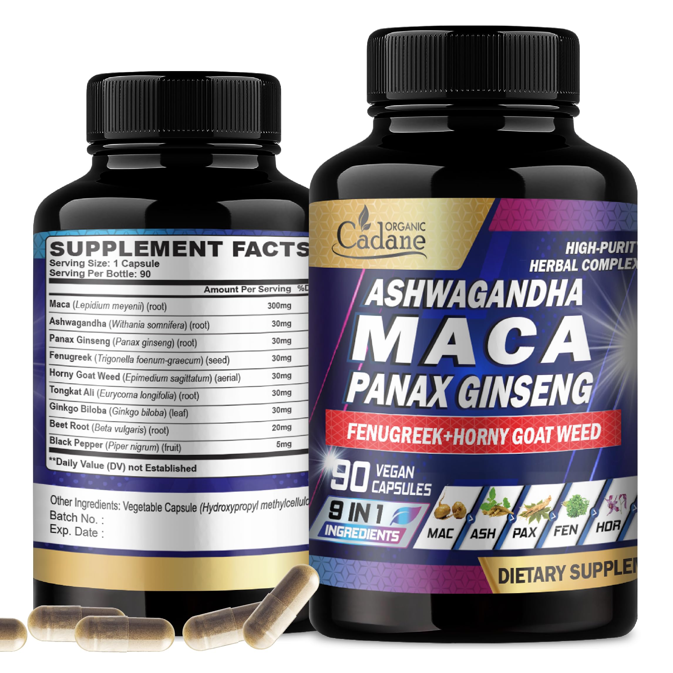 Organic Cadane Maca Root Supplement bottle front view