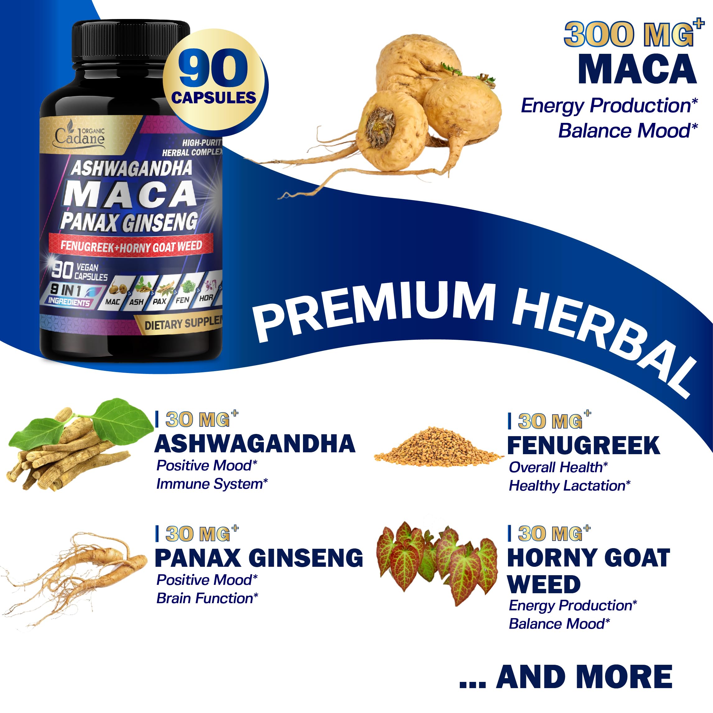 Organic Cadane Maca Root Supplement bottle side view