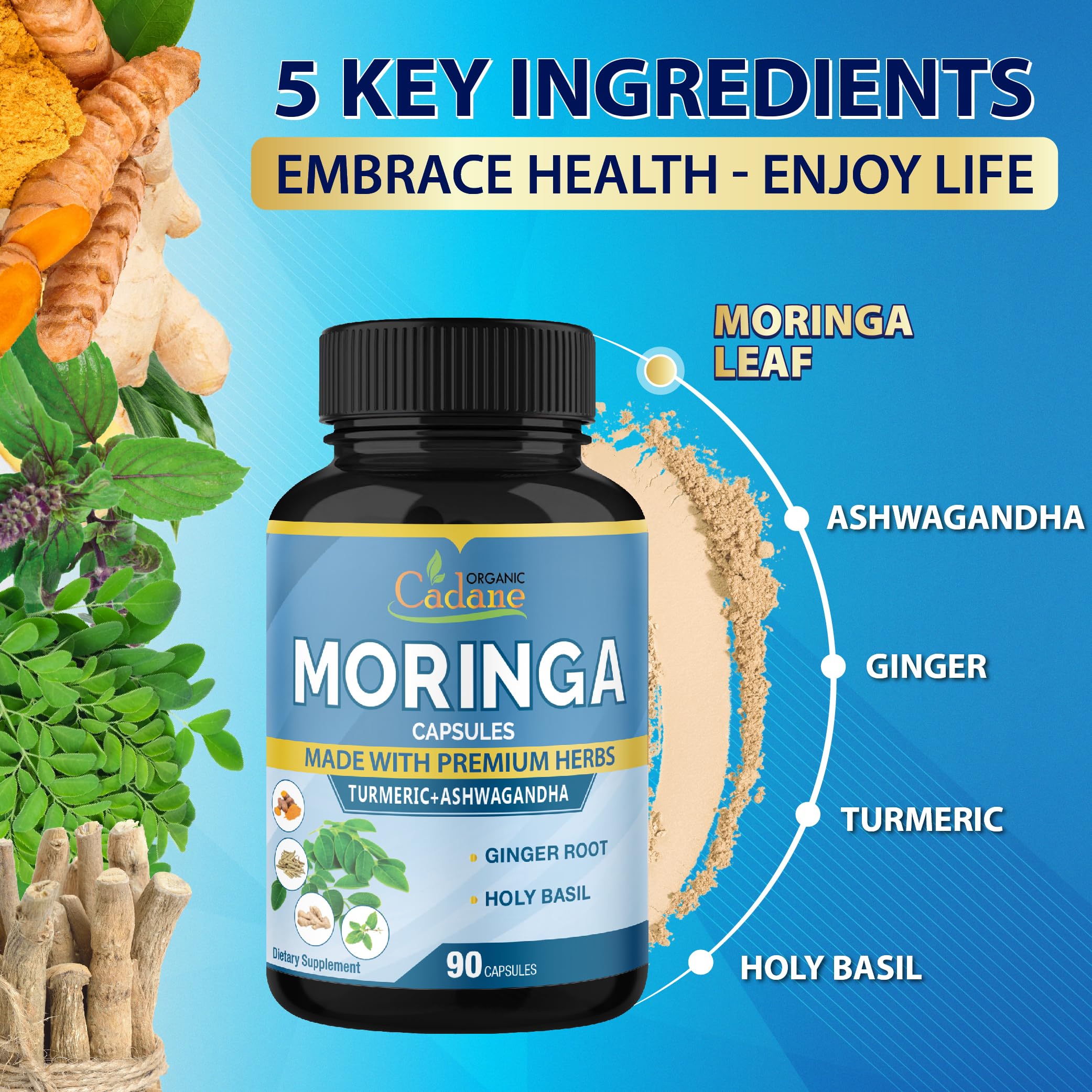 Organic Cadane Moringa Capsules bottle top view