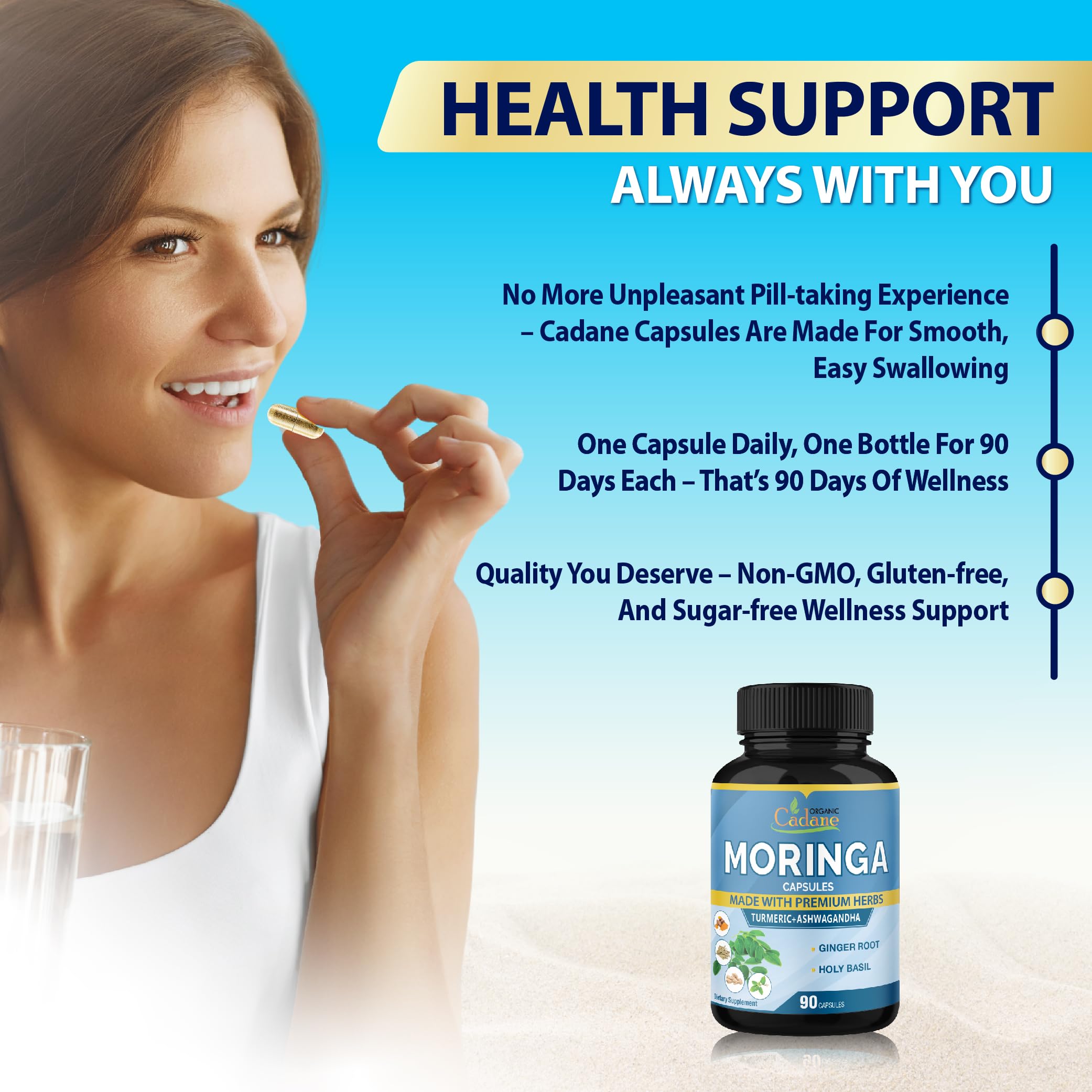 Organic Cadane Moringa Capsules close-up of capsules