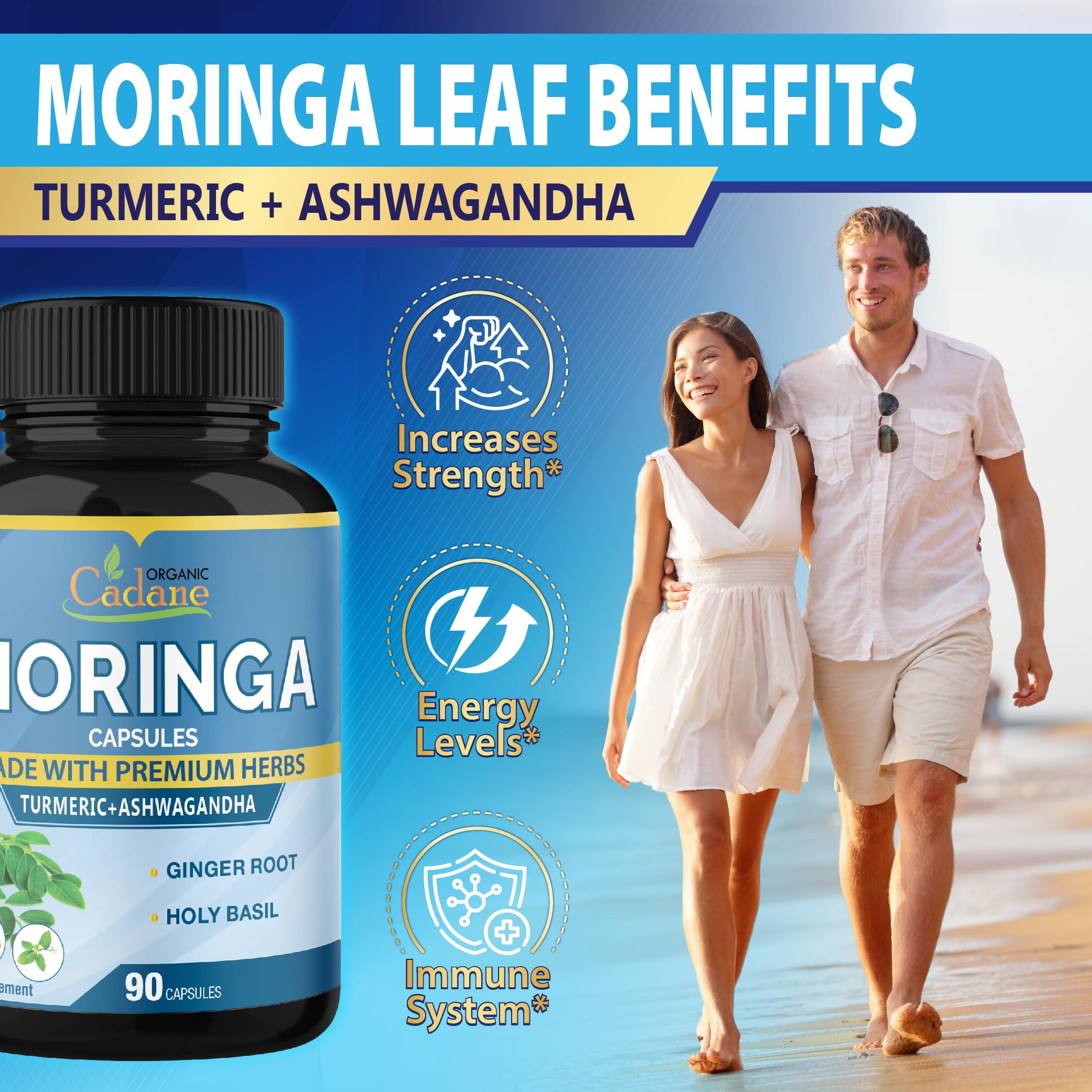 Organic Cadane Moringa Capsules lifestyle scene with natural background
