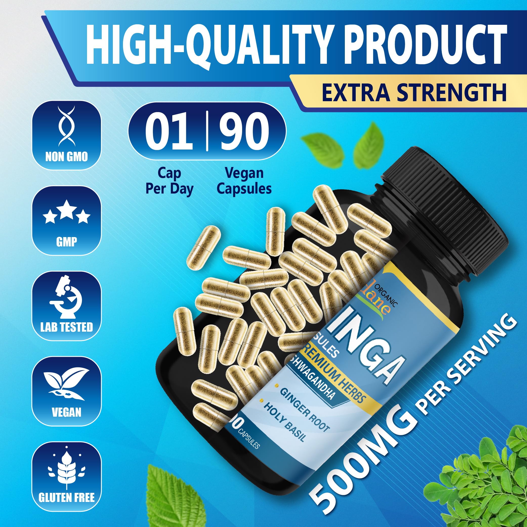 Organic Cadane Moringa Capsules packaging with nutritional information