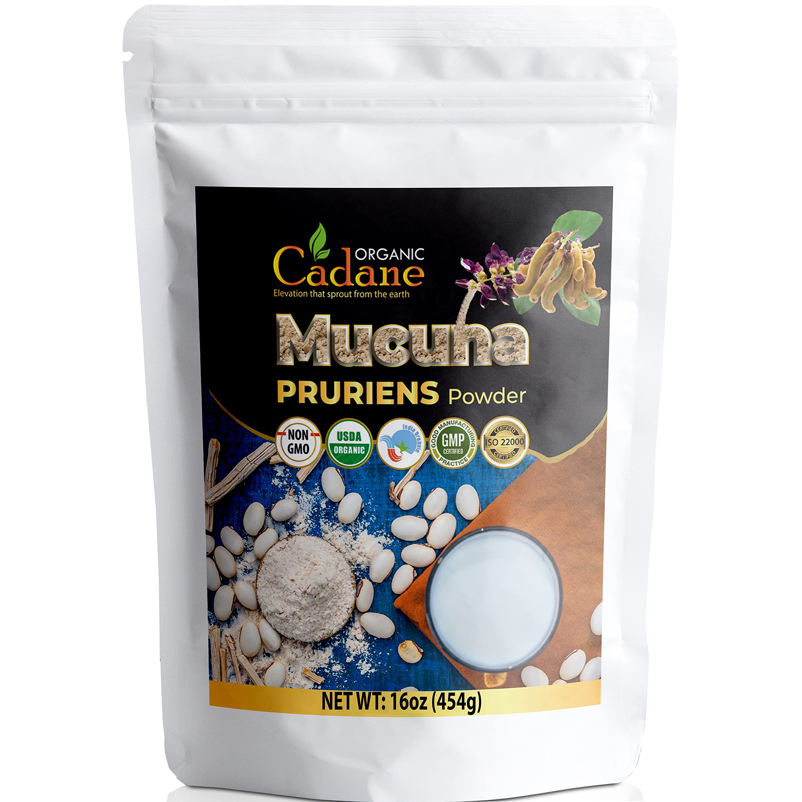 Organic Cadane Mucuna Powder 454g front view packaging
