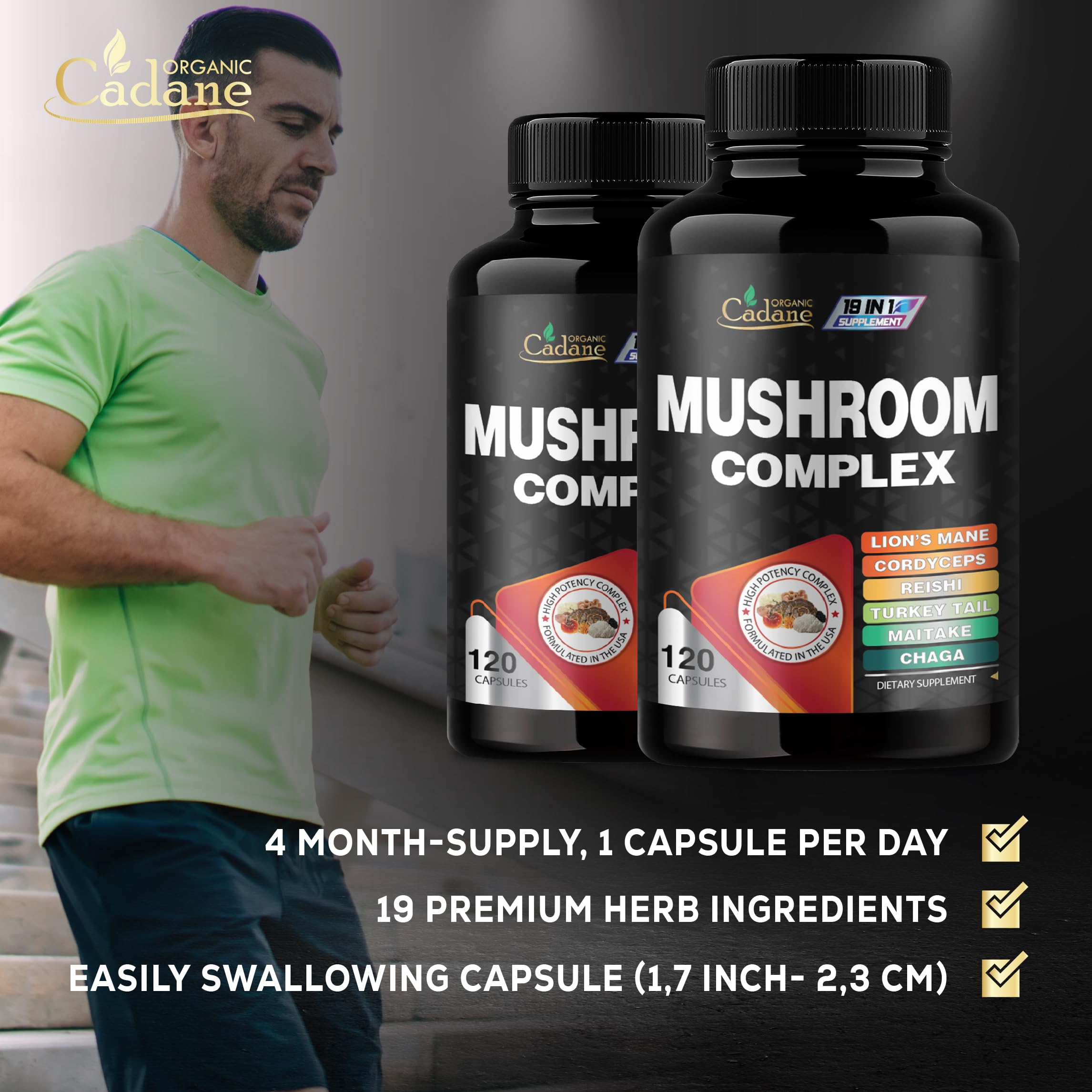 Organic Cadane Mushroom Supplement packaging details