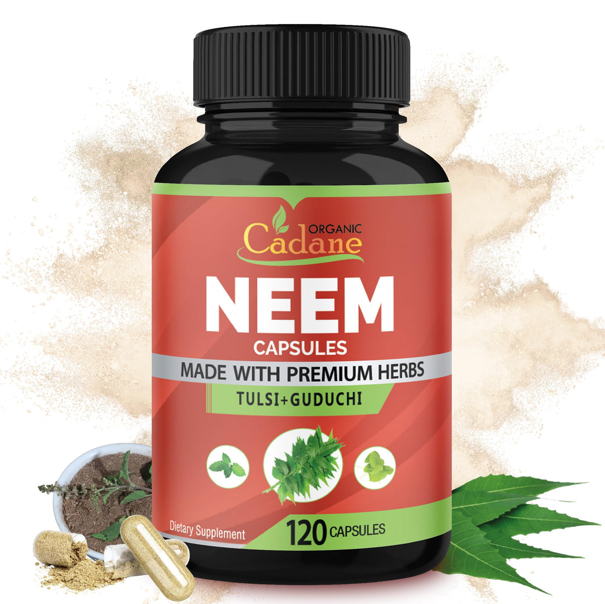 Organic Cadane Neem Capsules 120 count bottle front view