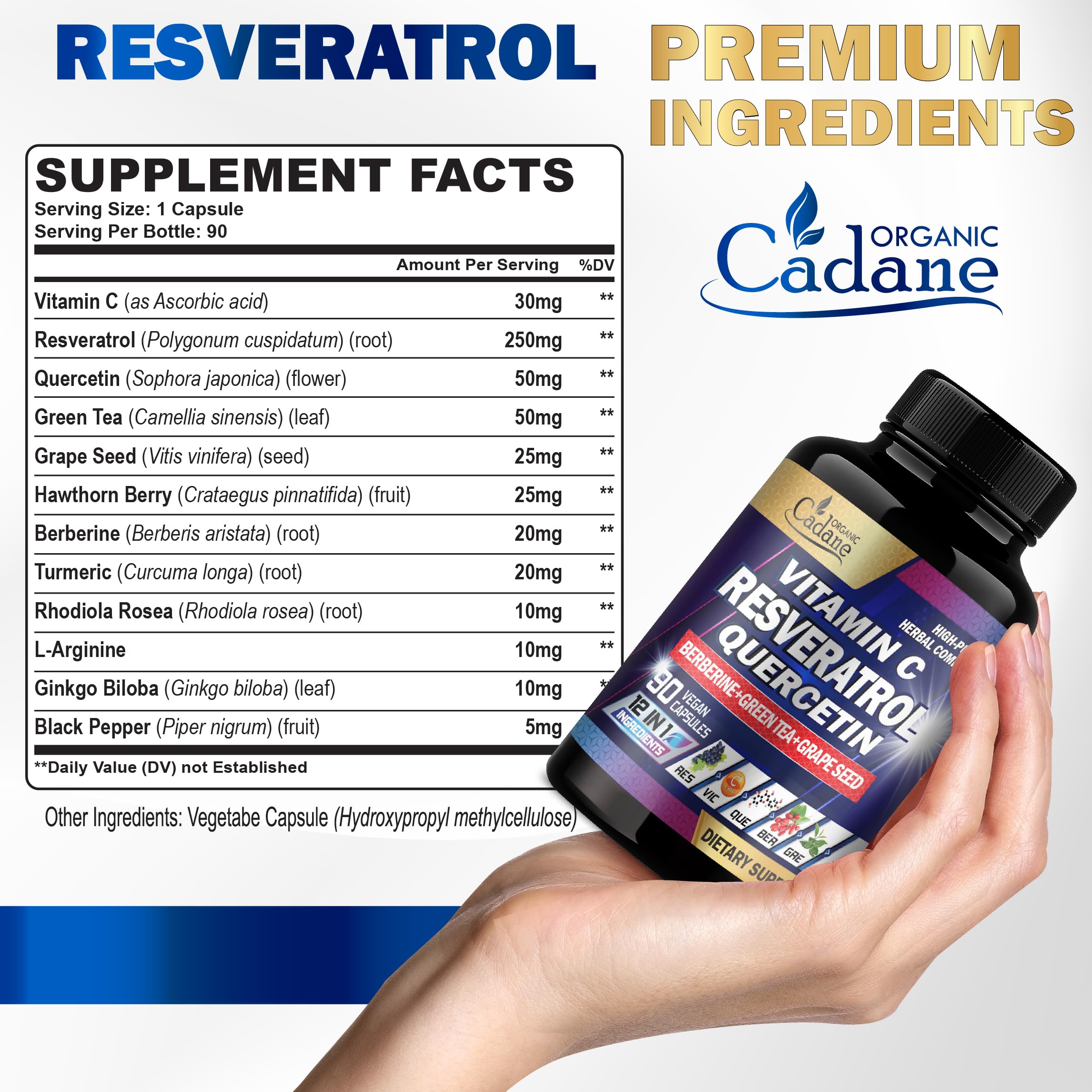 Organic Cadane Resveratrol Complex bottle with label