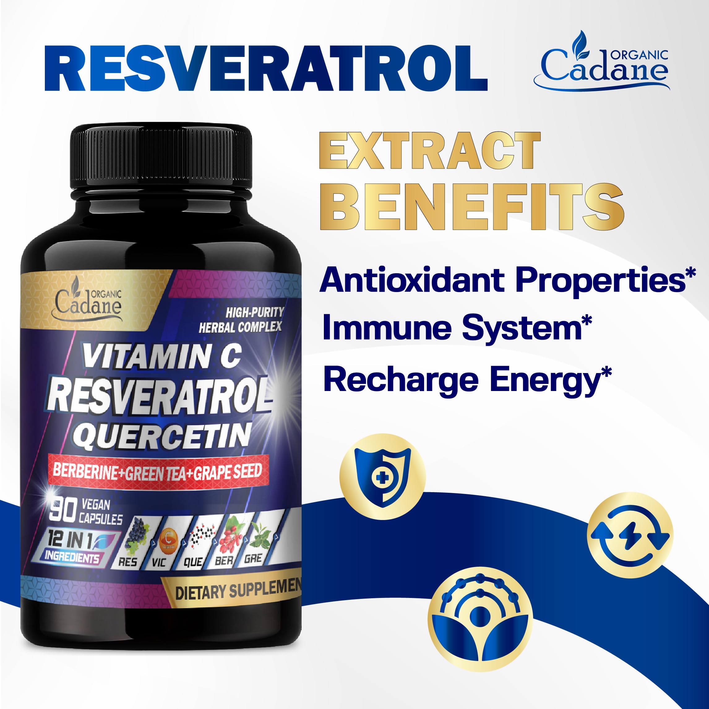 Organic Cadane Resveratrol Complex capsules with ingredients