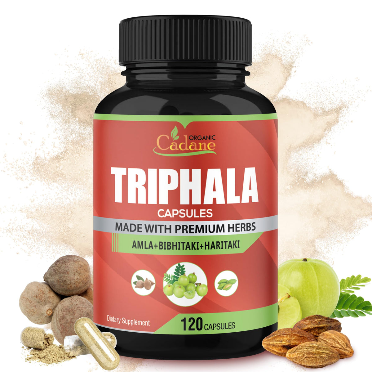 Organic Cadane Triphala Capsules 120 Count bottle front view