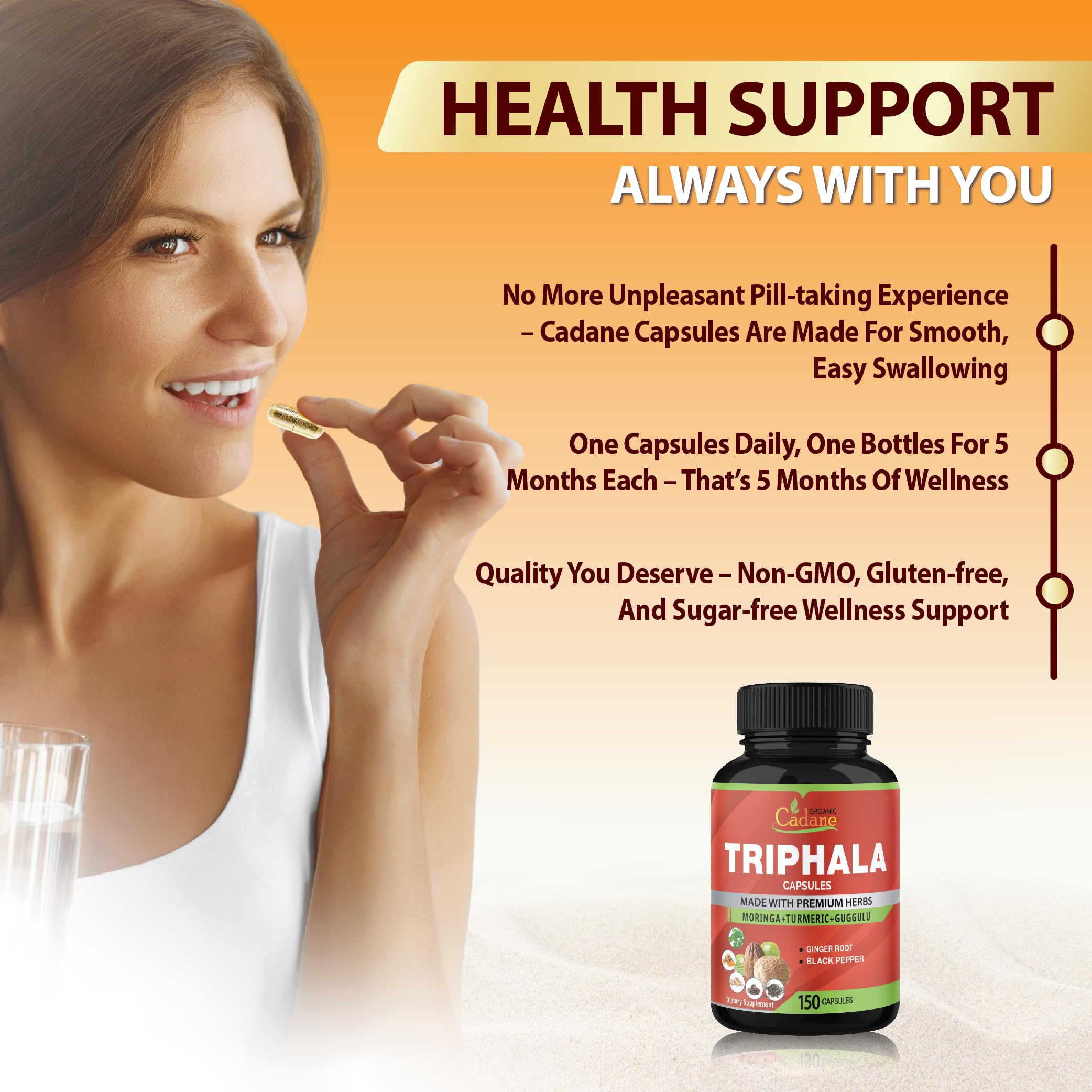 Organic Cadane Triphala Powder Capsules opened bottle