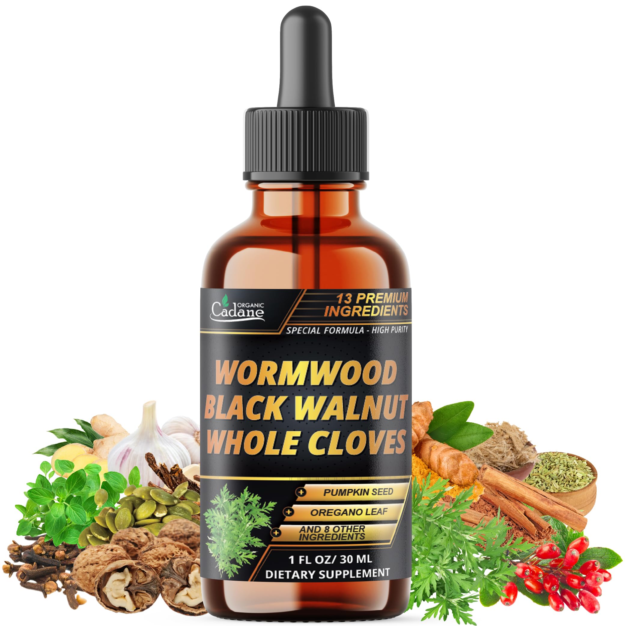 Organic Cadane Wormwood Liquid Drops 75g front view