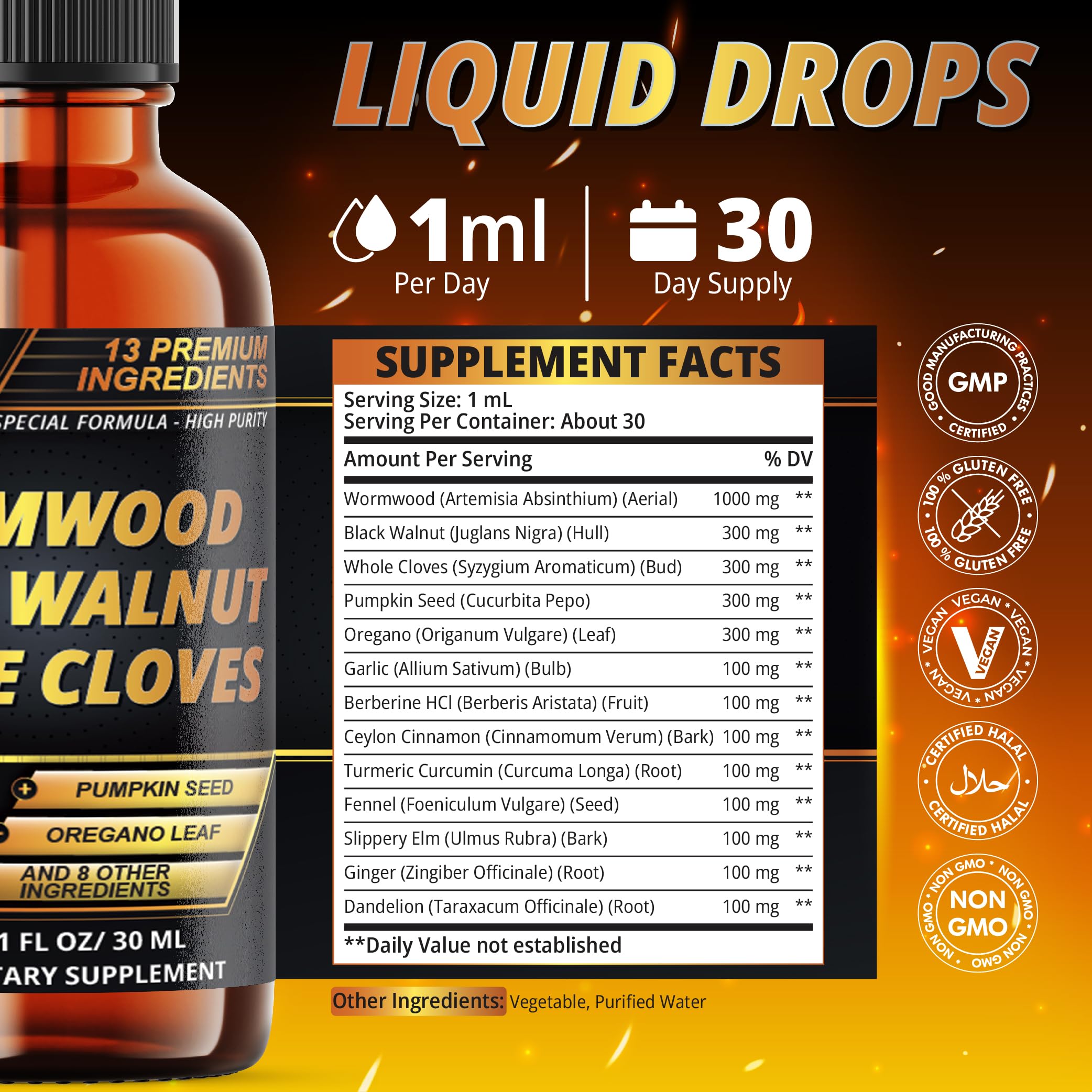 Organic Cadane Wormwood Liquid Drops bottle with label