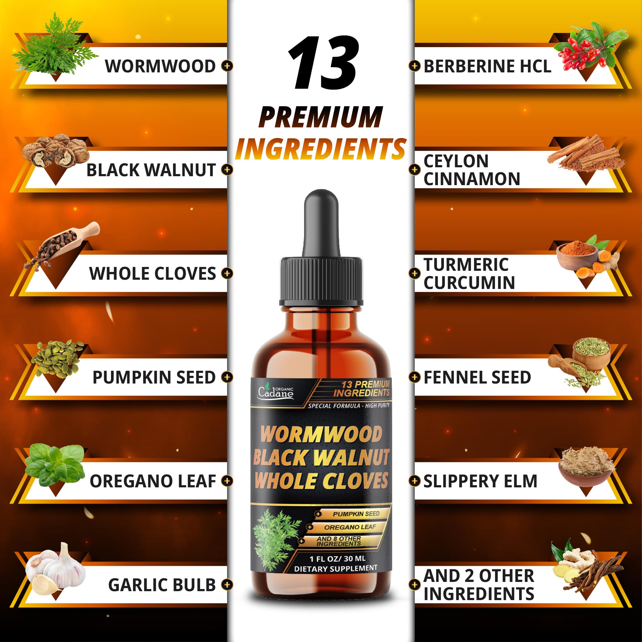 Organic Cadane Wormwood Liquid Drops dropper close-up