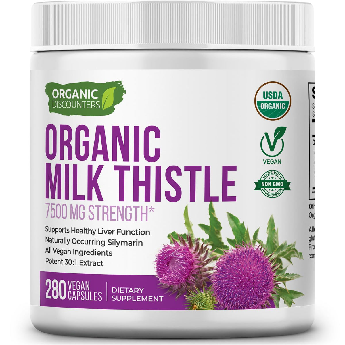 Organic Discounters Milk Thistle Capsules 7500mg front view