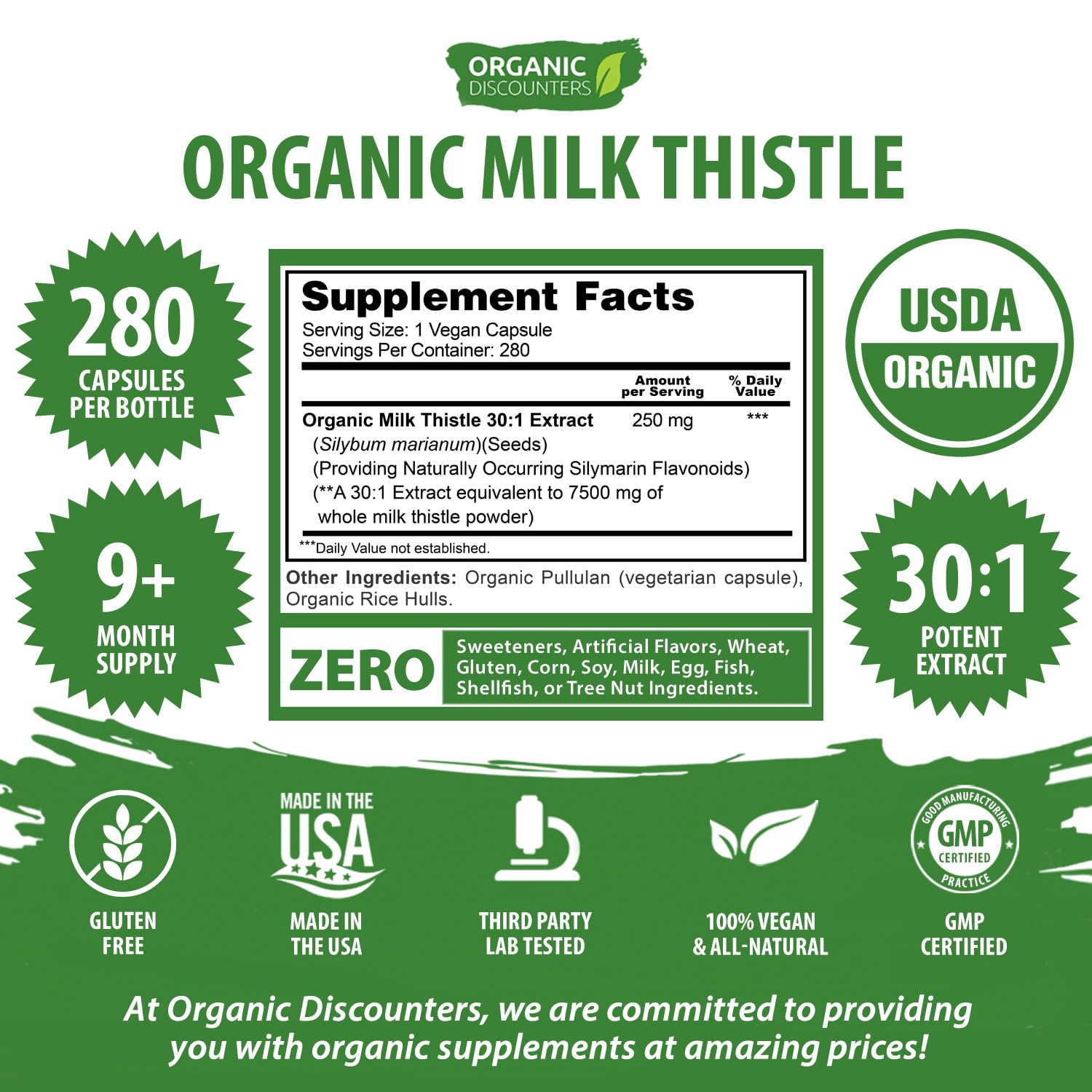 Organic Discounters Milk Thistle Capsules 7500mg label close-up