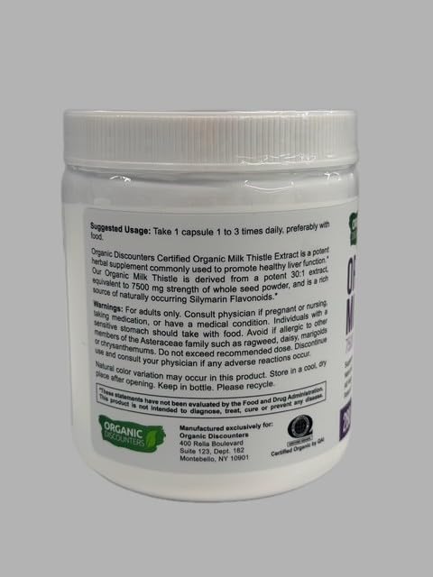 Organic Discounters Milk Thistle Capsules 7500mg with organic certification